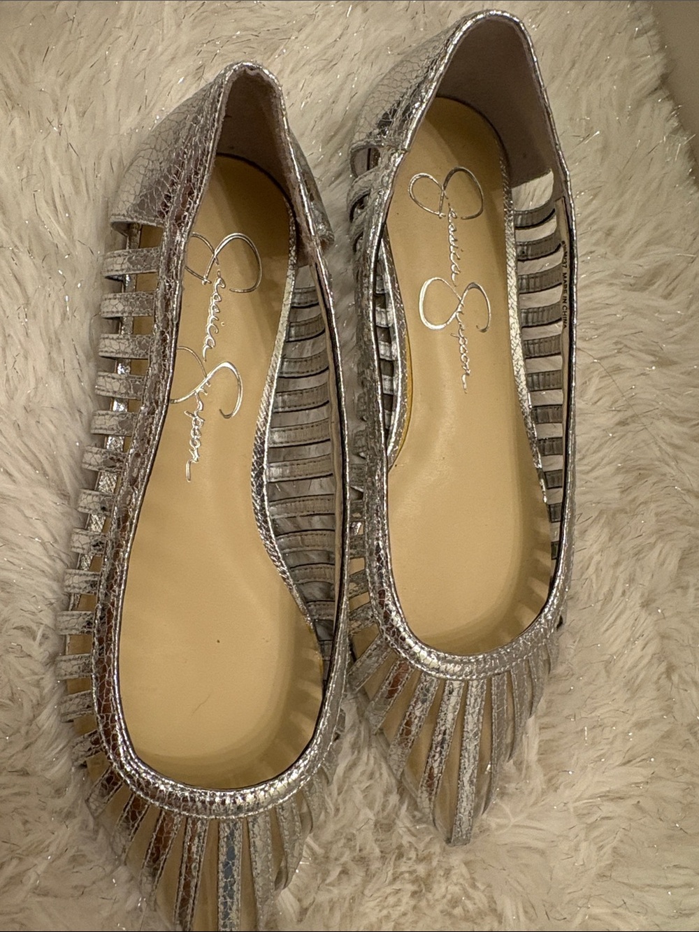 Jessica Simpson Silver Metallic Cutout Pointed Toe Flats
